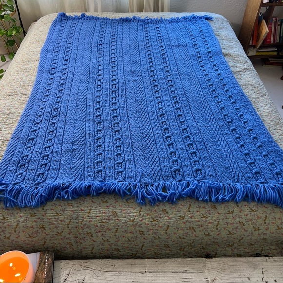 Other - Vintage hand made crocheted  cable knit fringe blanket